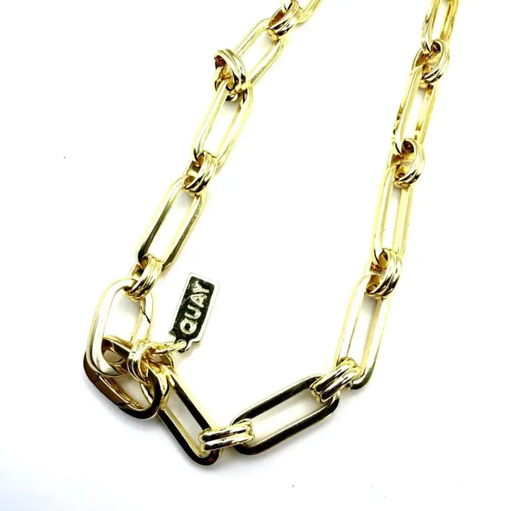 QUAY AUSTRALIA 14K GP Pendant Necklace Chunky Paperclip Chain Gold Tone Nwot - Picture 8 of 8